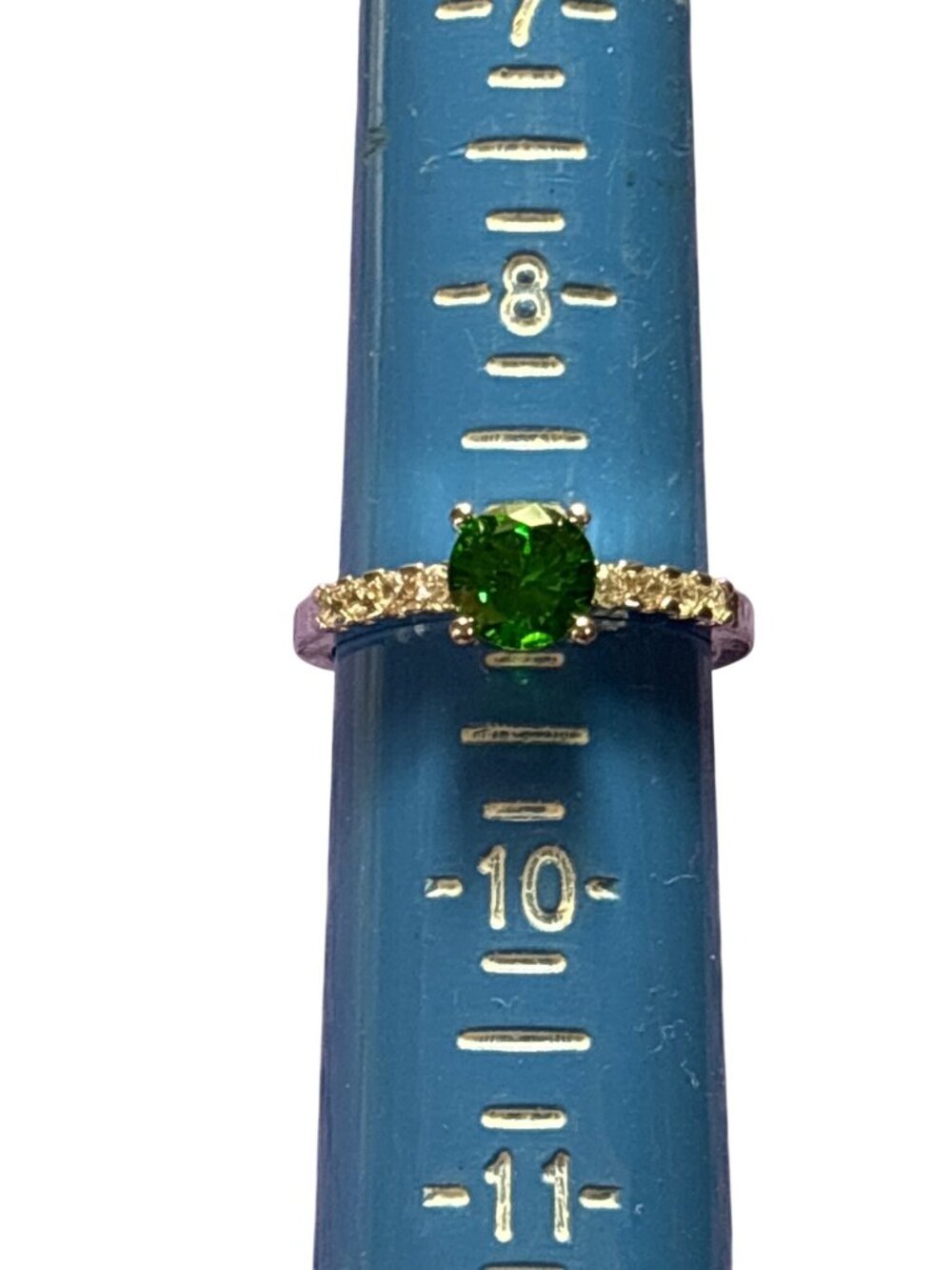 GSK Green Clear CZ Ring Size 9 Silvertone